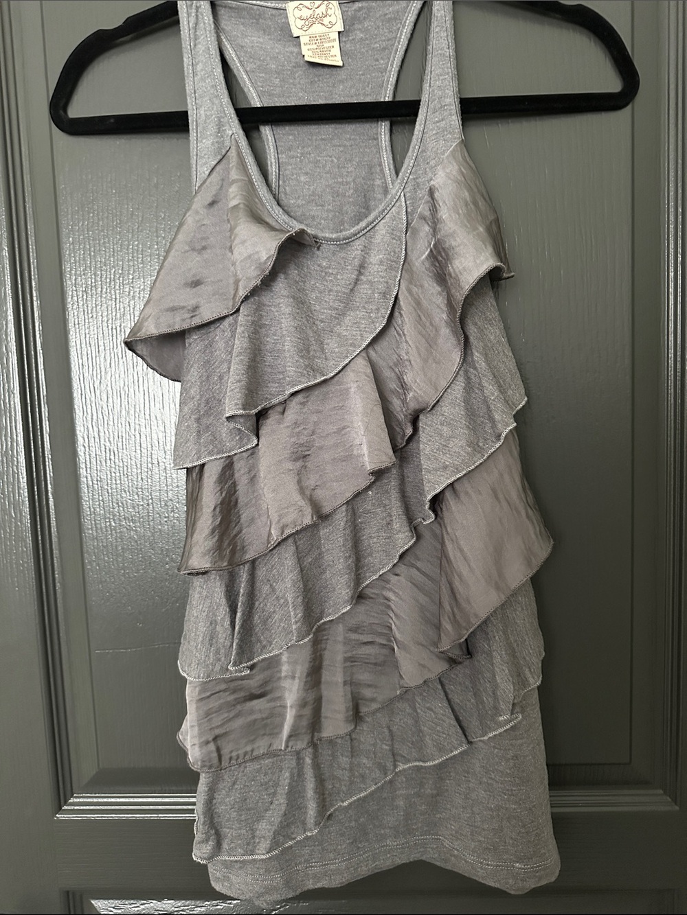 Gray Ruffled Racerback Tank Top